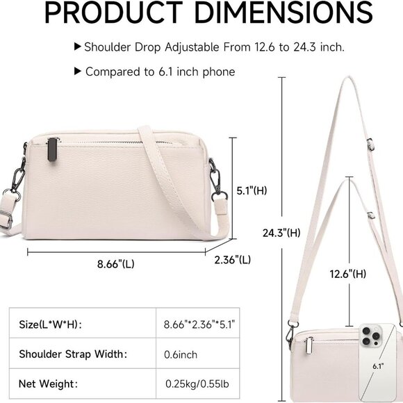 Soft Touch Vegan Leather Crossbody - Lightweight Small Handbag for Women - Picture 3 of 6